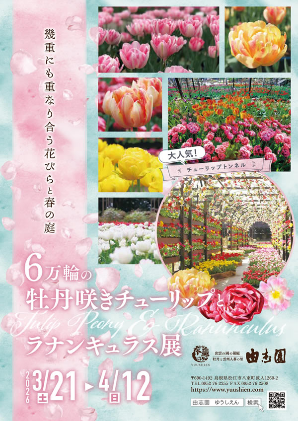 〔プリント用〕　2026年3月-4月 6万輪の牡丹咲きチューリップとラナンキュラス展チラシ